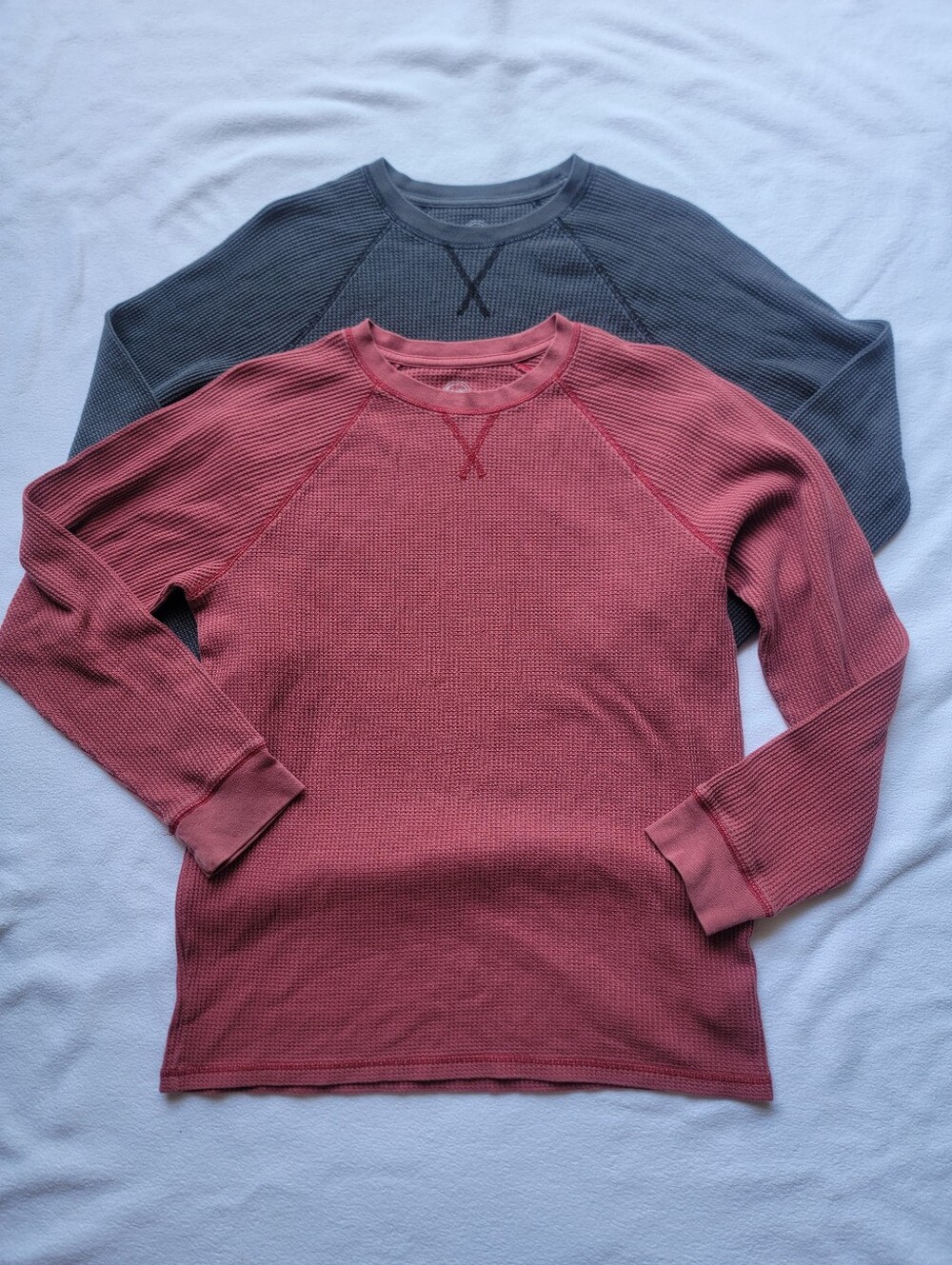 Lot Of 2 Wonder Nation Waffle Knit Shirts Boy Burgundy Gray XXL 18 Long Sleeve